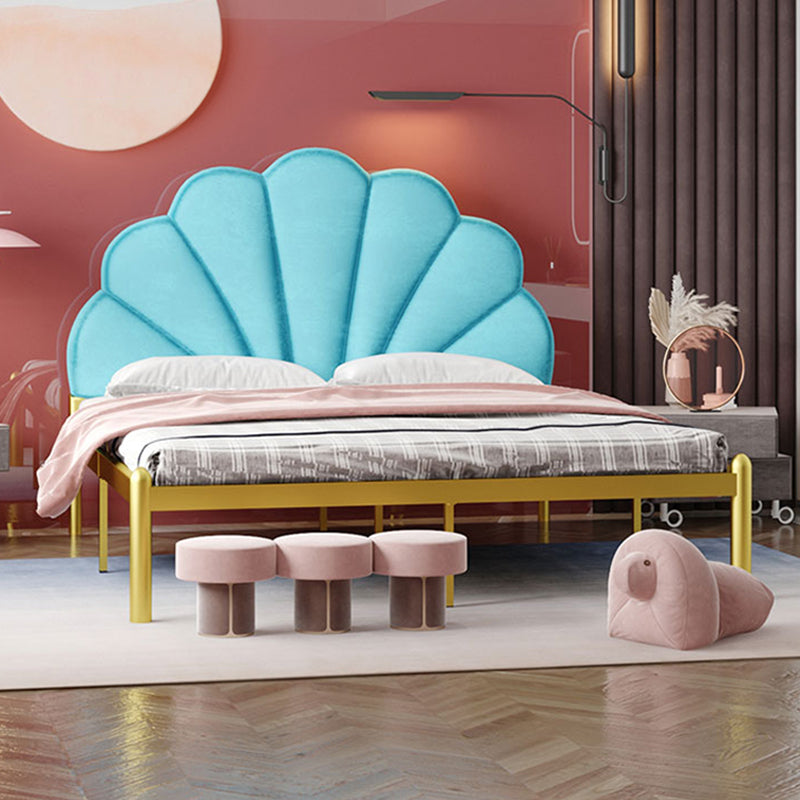 shell Suede Upholstered Headboard ,47 inch High Metal Panel Bed