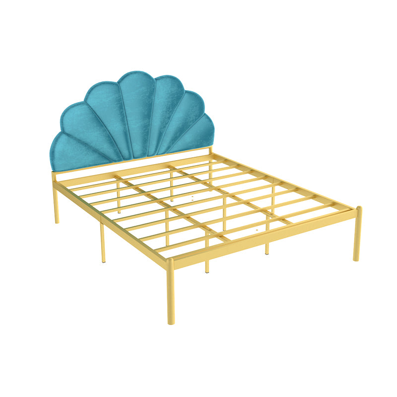 shell Suede Upholstered Headboard ,47 inch High Metal Panel Bed