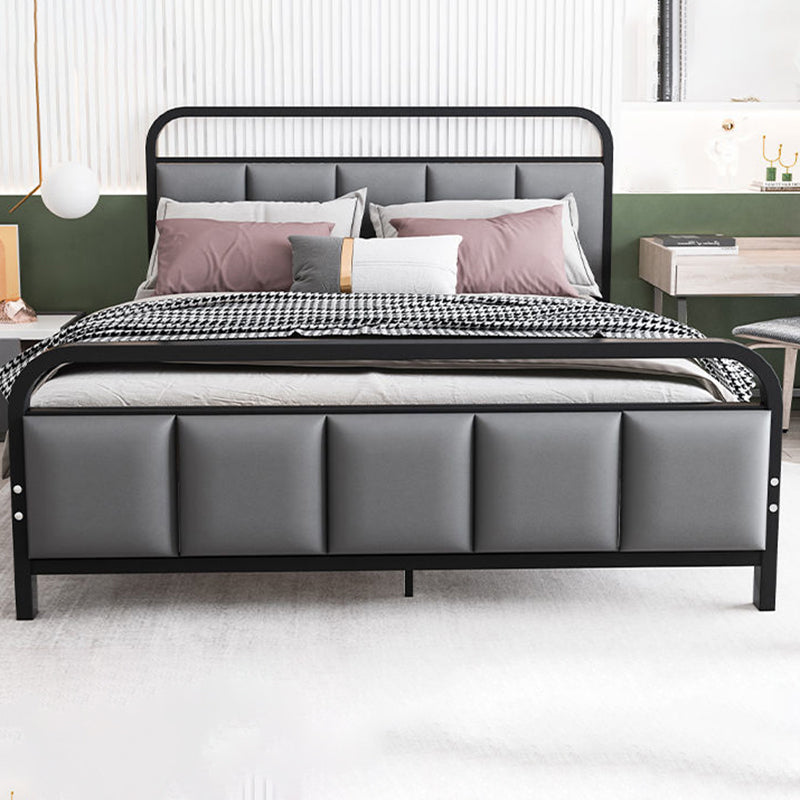 Glam Metal Bed Leather Upholstered Bed With Headboard and Footboard