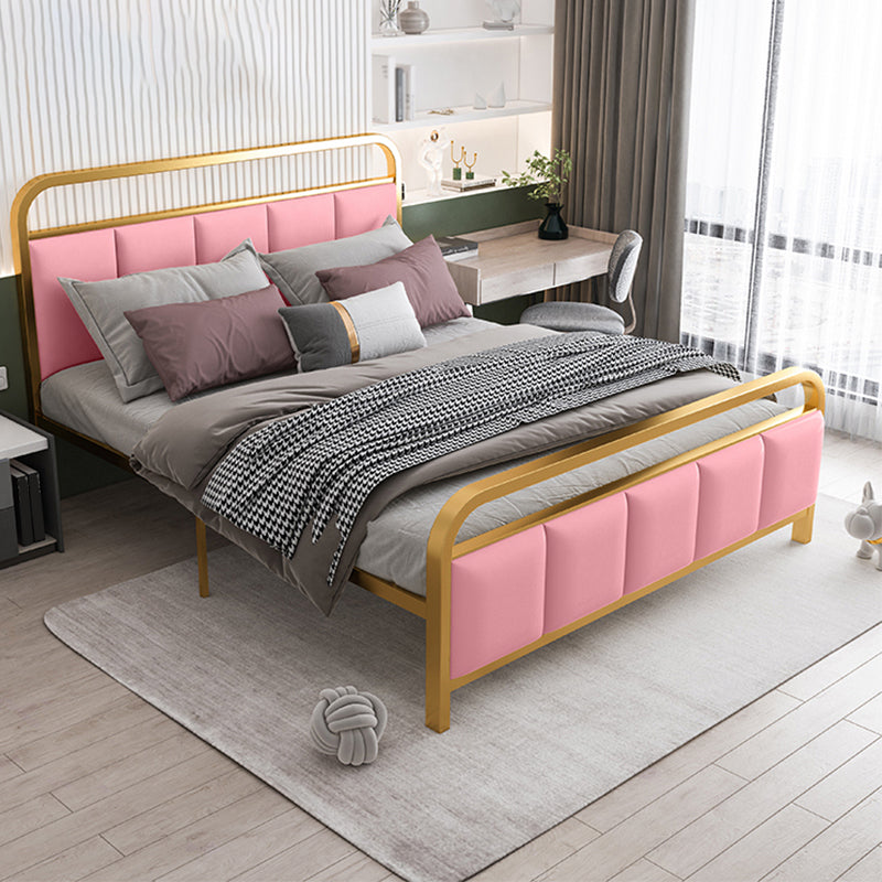 Glam Metal Bed Leather Upholstered Bed With Headboard and Footboard