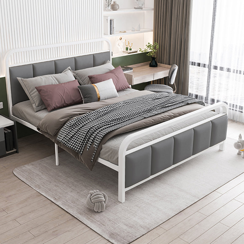 Glam Metal Bed Leather Upholstered Bed With Headboard and Footboard