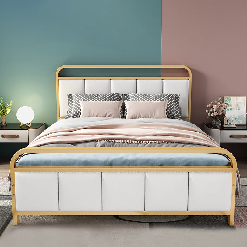 Glam Metal Bed Leather Upholstered Bed With Headboard and Footboard