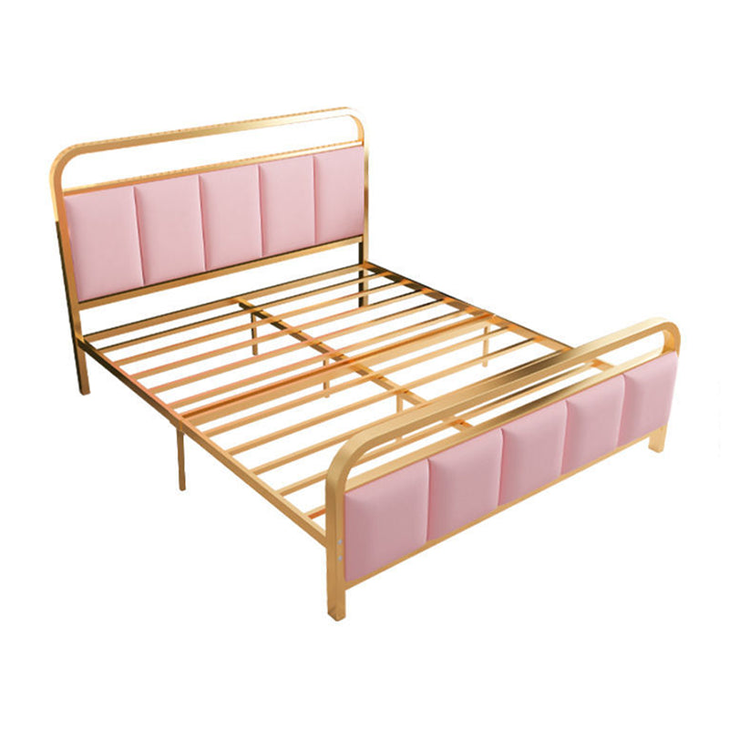 Glam Metal Bed Leather Upholstered Bed With Headboard and Footboard