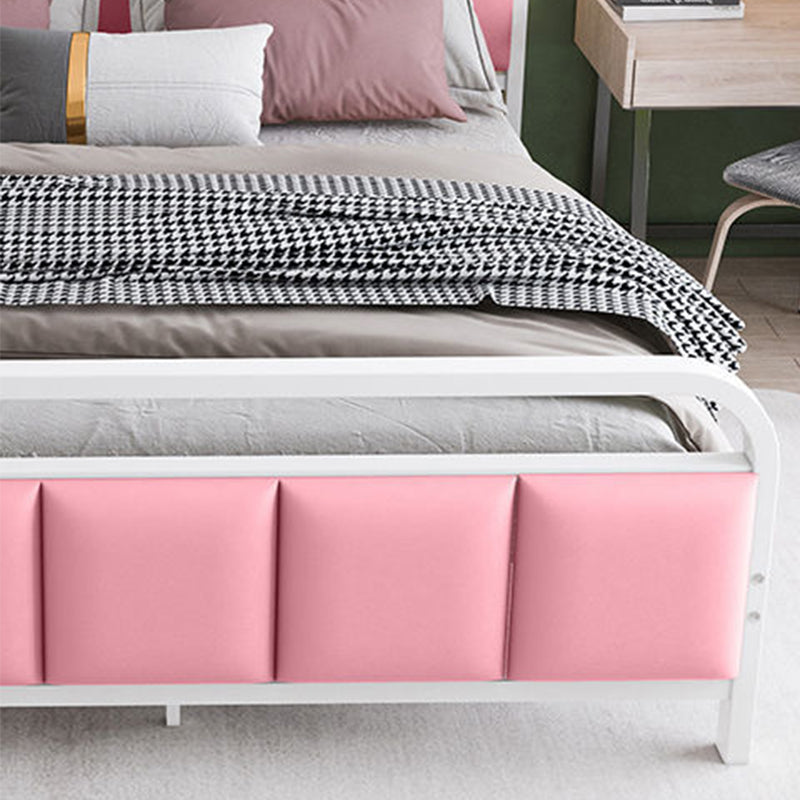 Glam Metal Bed Leather Upholstered Bed With Headboard and Footboard