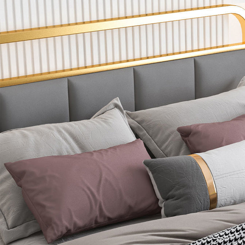 Glam Metal Bed Leather Upholstered Bed With Headboard and Footboard