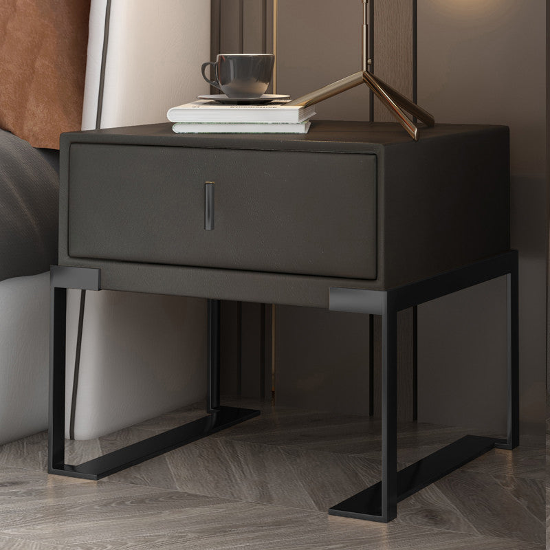 Faux Leather Nightstand 1-Drawer 21 Inch Tall Modern Legs Included Night Table