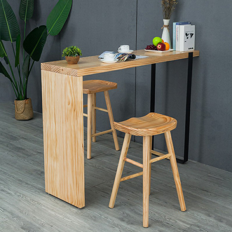 Pine Wood Top Rectangular Bar Table Modern Bistro Table with Double Pedestal