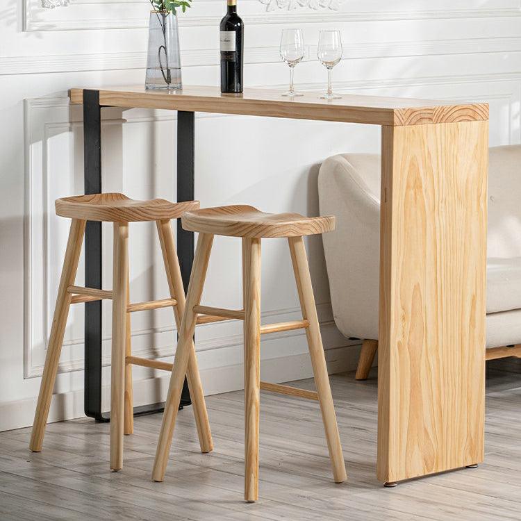 Pine Wood Top Rectangular Bar Table Modern Bistro Table with Double Pedestal