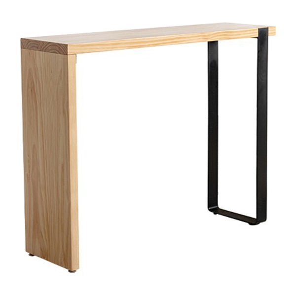 Pine Wood Top Rectangular Bar Table Modern Bistro Table with Double Pedestal