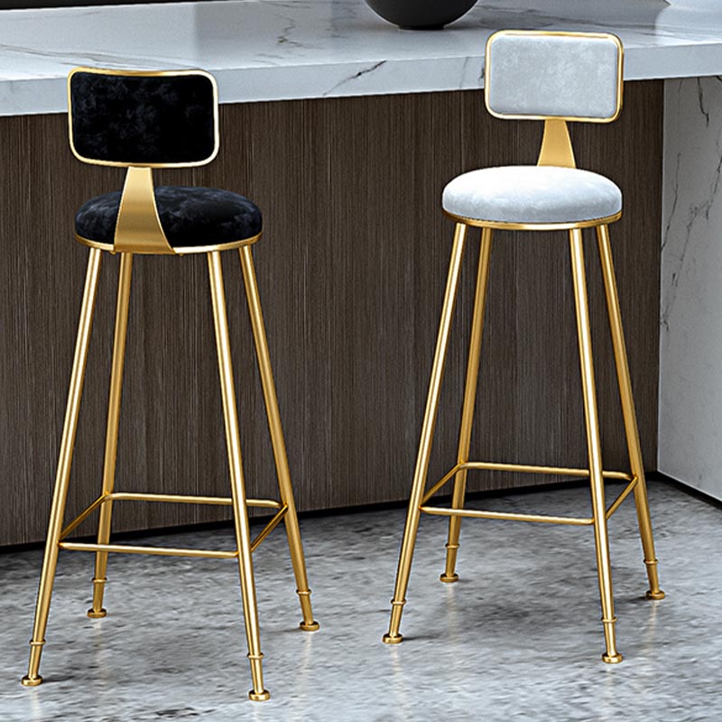 Glam Metal Barstool Velvet Gold Furniture in Matte Finish for Indoor