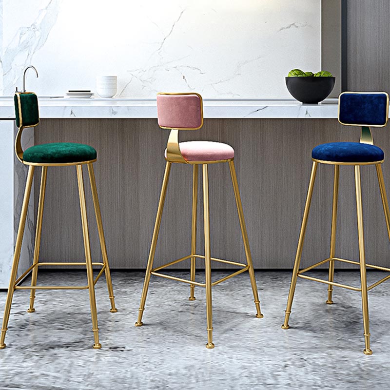 Glam Metal Barstool Velvet Gold Furniture in Matte Finish for Indoor