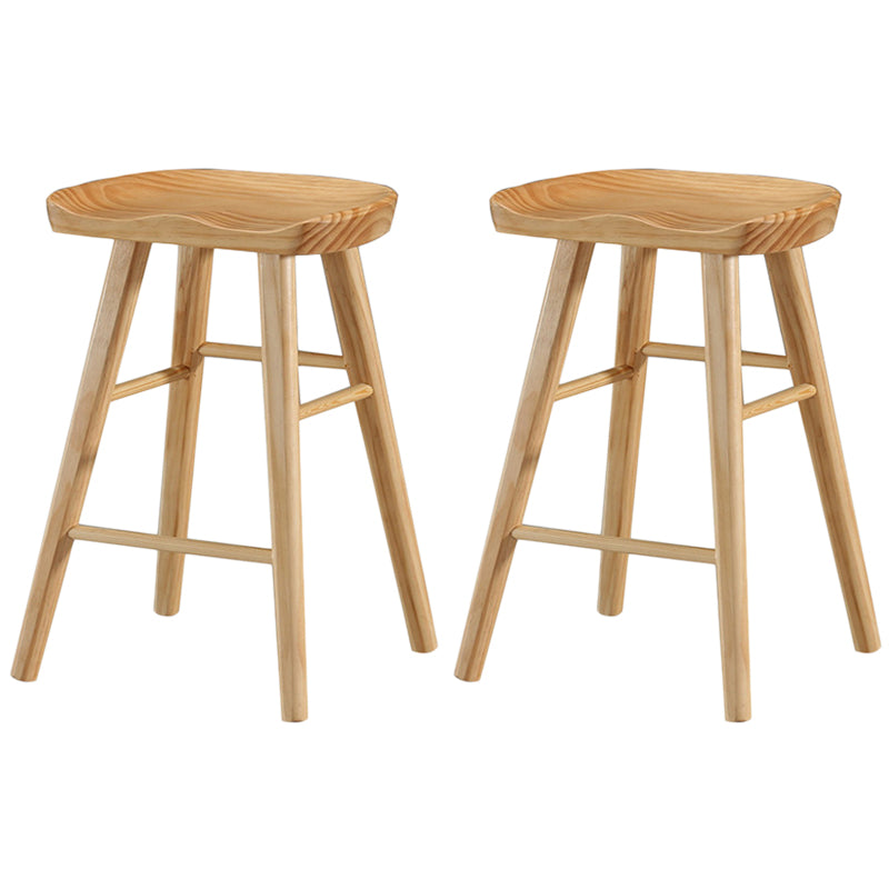 Modern Backless Footrest Stool Contoured Pine Solid Wood Bar Stool