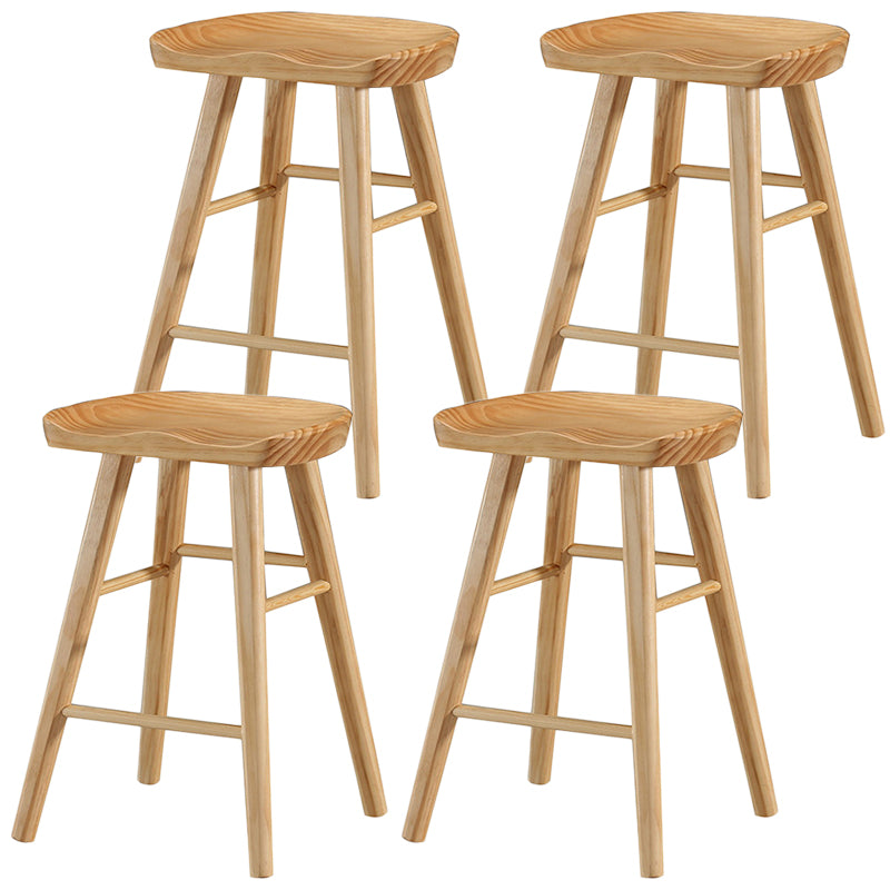 Modern Backless Footrest Stool Contoured Pine Solid Wood Bar Stool