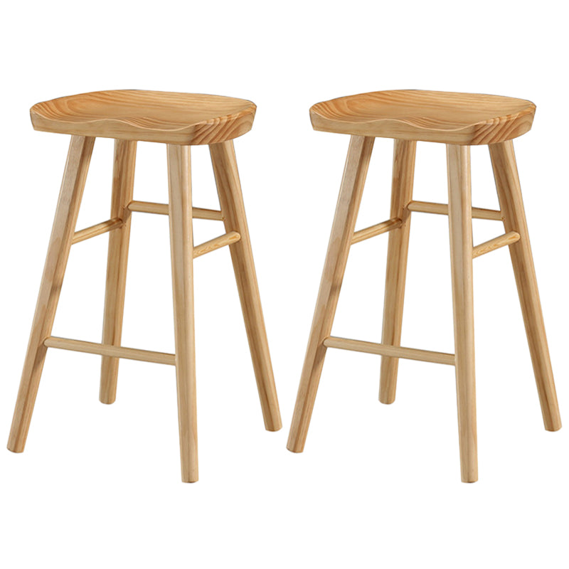 Modern Backless Footrest Stool Contoured Pine Solid Wood Bar Stool