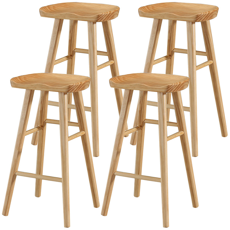 Modern Backless Footrest Stool Contoured Pine Solid Wood Bar Stool
