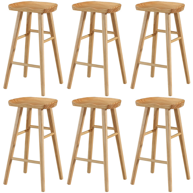 Modern Backless Footrest Stool Contoured Pine Solid Wood Bar Stool