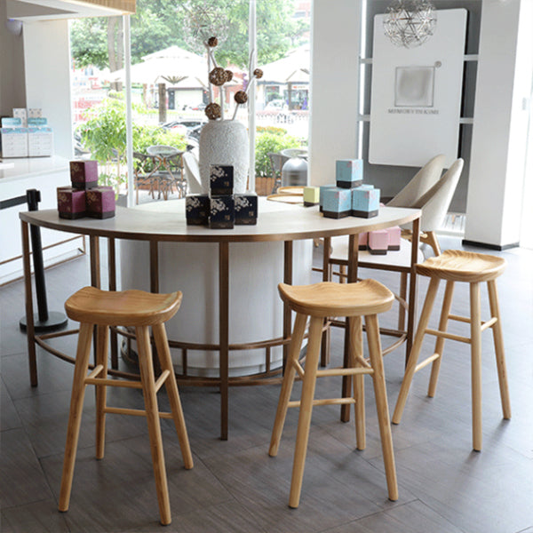 Modern Backless Footrest Stool Contoured Pine Solid Wood Bar Stool