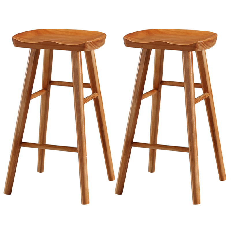 Modern Backless Footrest Stool Contoured Pine Solid Wood Bar Stool