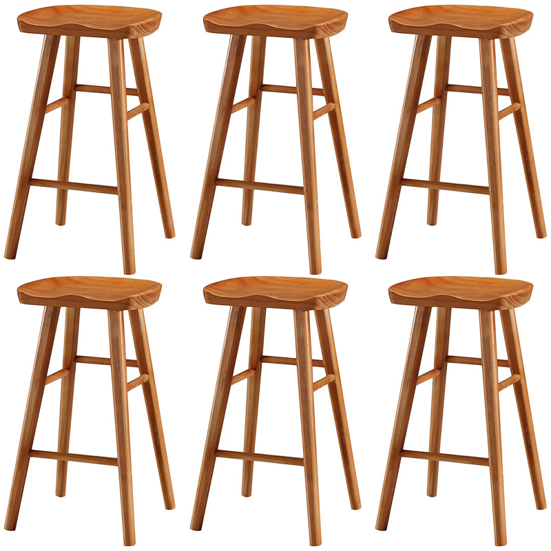 Modern Backless Footrest Stool Contoured Pine Solid Wood Bar Stool