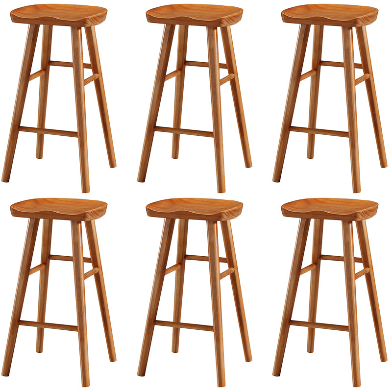 Modern Backless Footrest Stool Contoured Pine Solid Wood Bar Stool