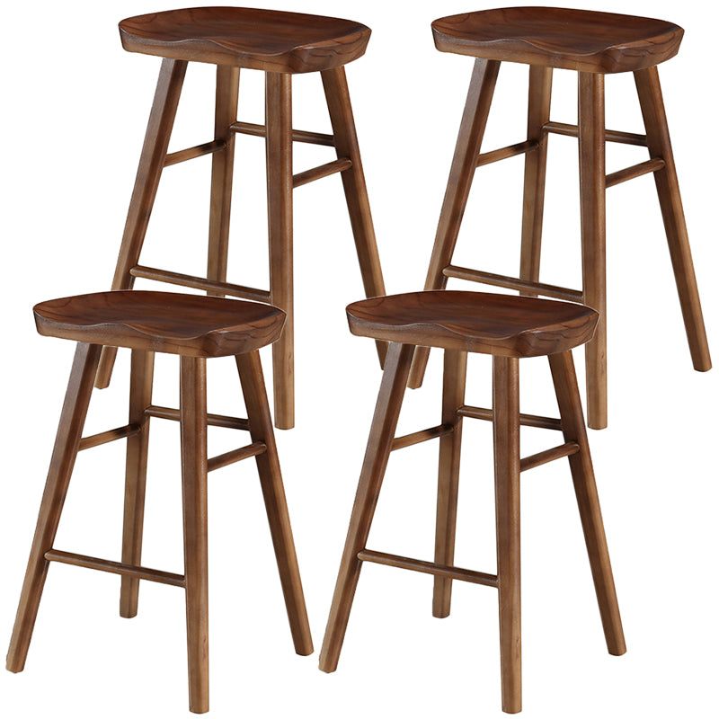 Modern Backless Footrest Stool Contoured Pine Solid Wood Bar Stool