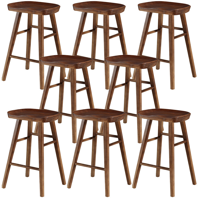 Modern Backless Footrest Stool Contoured Pine Solid Wood Bar Stool