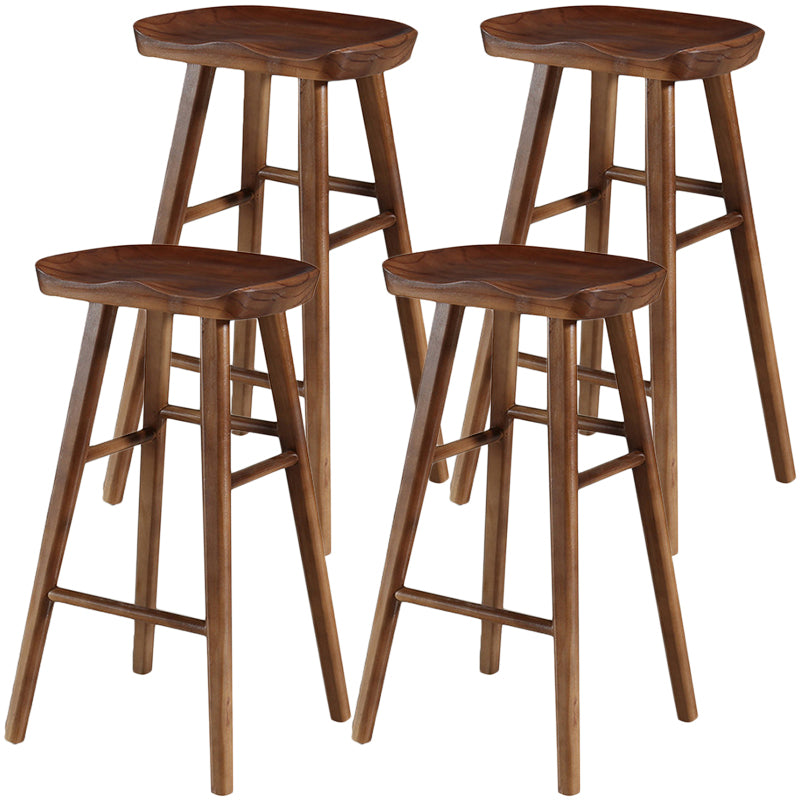 Modern Backless Footrest Stool Contoured Pine Solid Wood Bar Stool