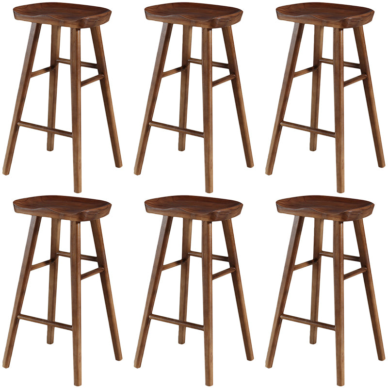 Modern Backless Footrest Stool Contoured Pine Solid Wood Bar Stool