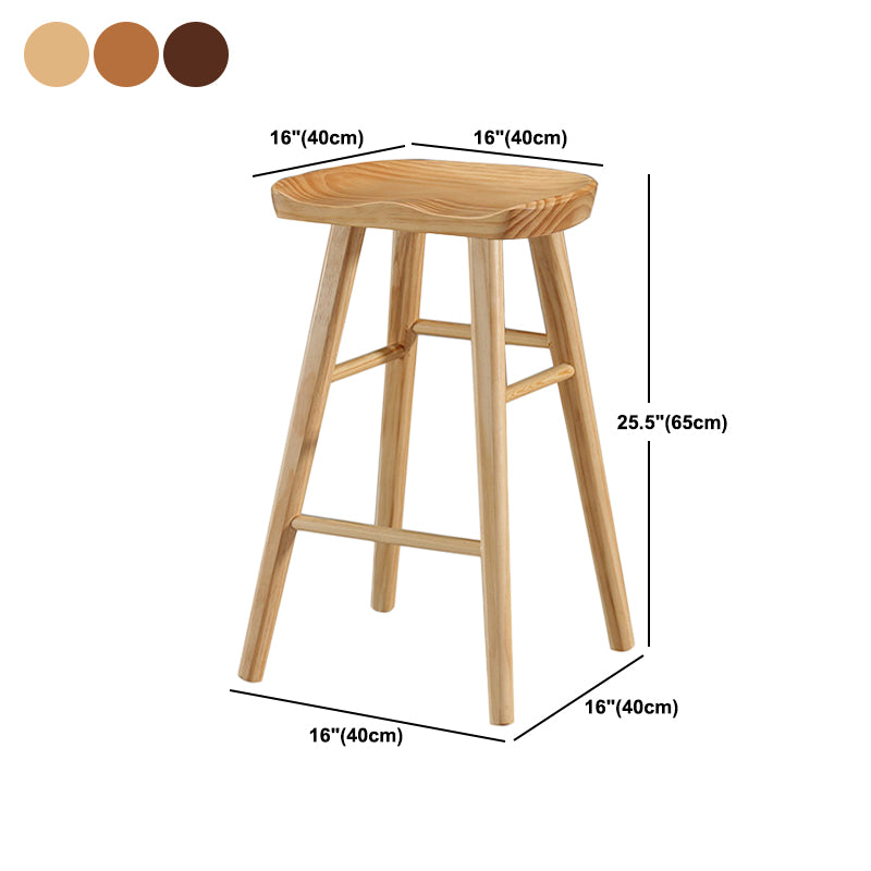 Modern Backless Footrest Stool Contoured Pine Solid Wood Bar Stool