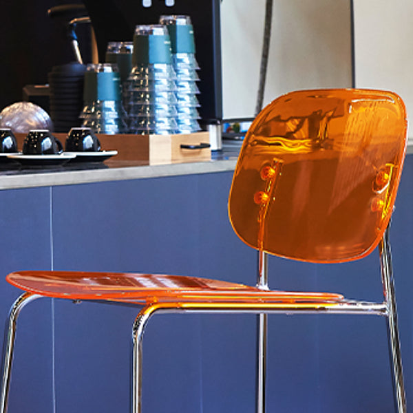 Modern Silver Base Counter Stool Rectangle Acrylic Footrest Counter-height Stool