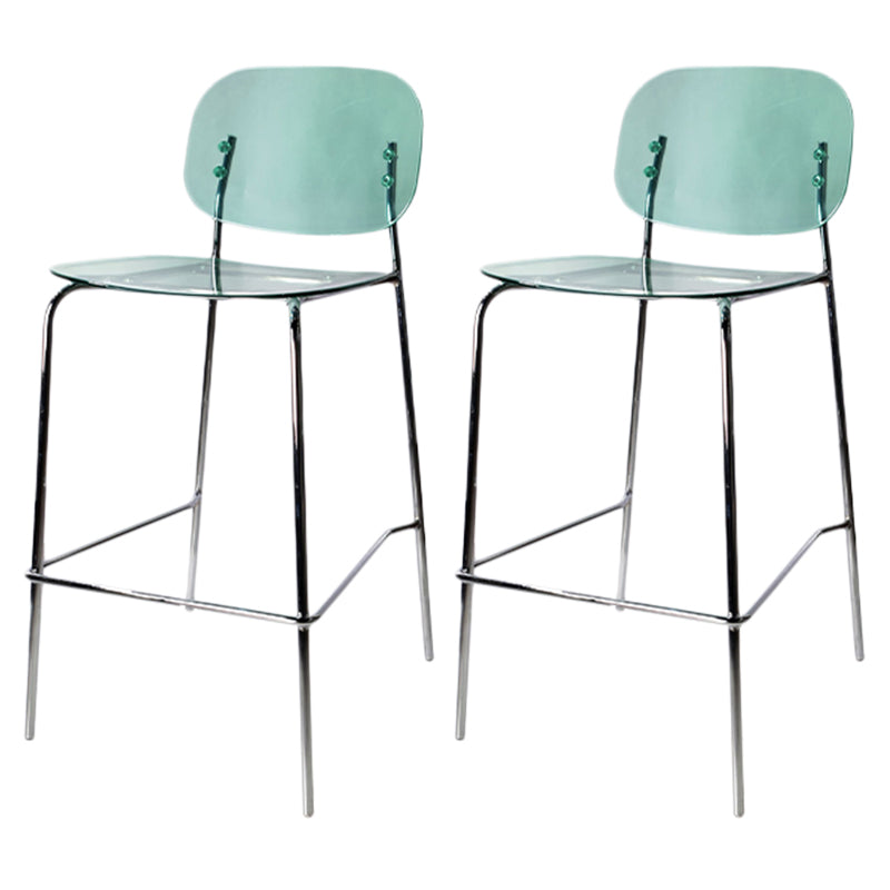 Modern Silver Base Counter Stool Rectangle Acrylic Footrest Counter-height Stool