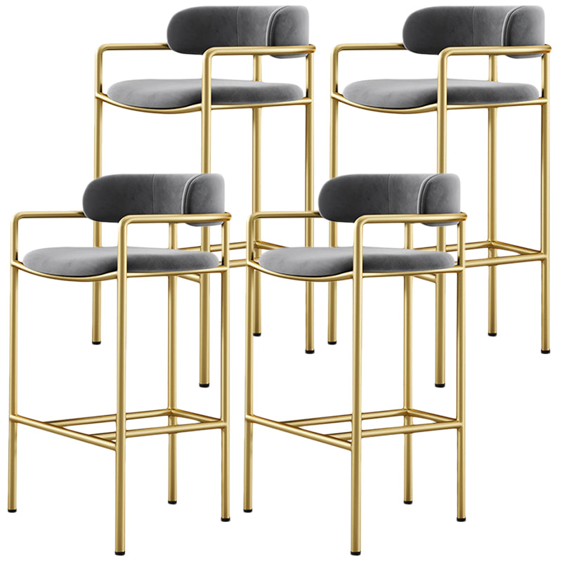 Glam Counter Height Stool Armed Upholstered Bar Stools with Metal Base