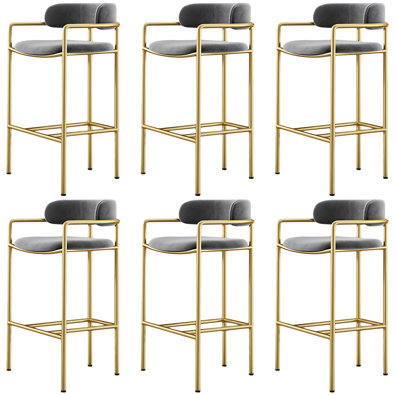 Glam Counter Height Stool Armed Upholstered Bar Stools with Metal Base