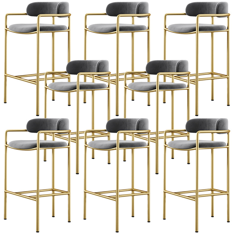 Glam Counter Height Stool Armed Upholstered Bar Stools with Metal Base