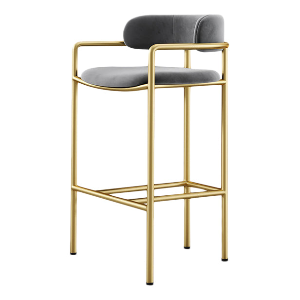 Glam Counter Height Stool Armed Upholstered Bar Stools with Metal Base