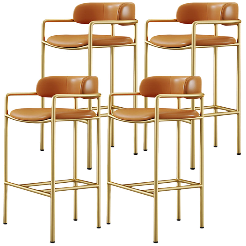 Glam Counter Height Stool Armed Upholstered Bar Stools with Metal Base