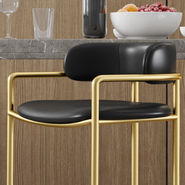 Glam Counter Height Stool Armed Upholstered Bar Stools with Metal Base