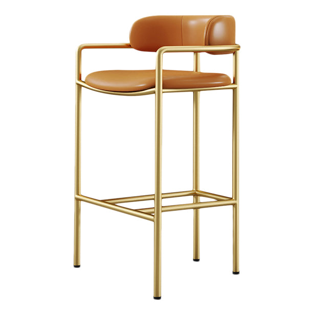 Glam Counter Height Stool Armed Upholstered Bar Stools with Metal Base