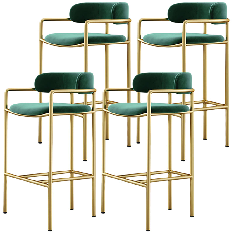 Glam Counter Height Stool Armed Upholstered Bar Stools with Metal Base