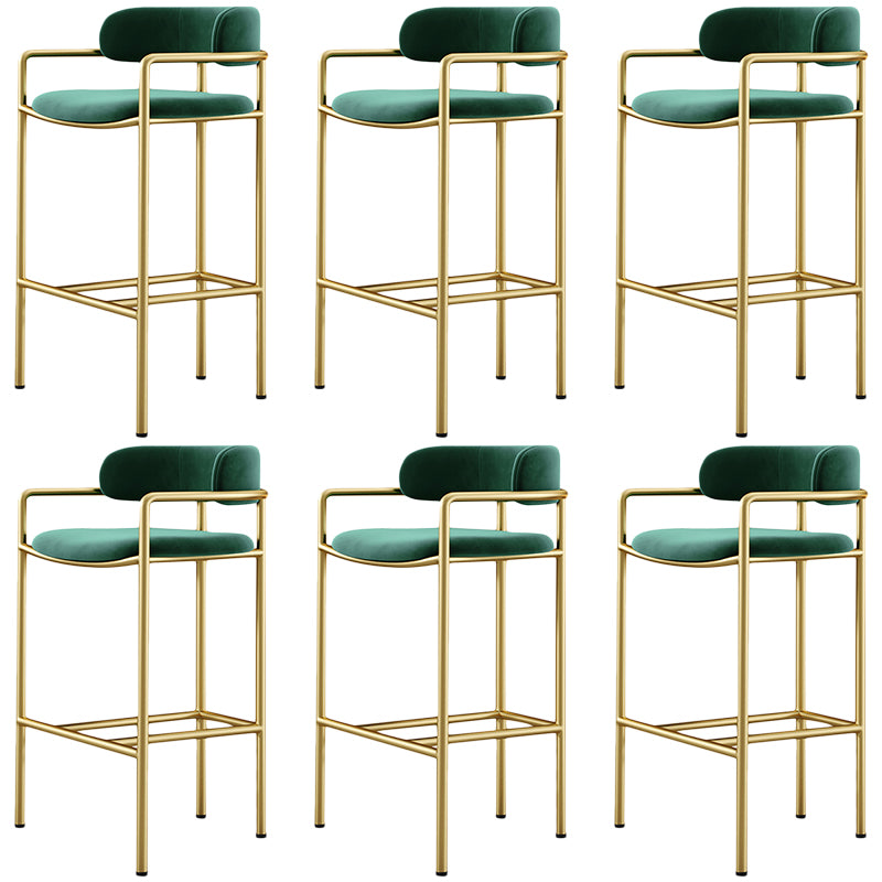 Glam Counter Height Stool Armed Upholstered Bar Stools with Metal Base