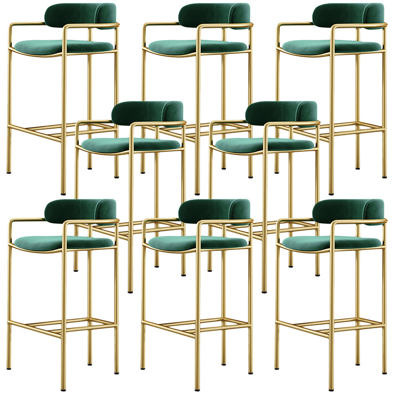 Glam Counter Height Stool Armed Upholstered Bar Stools with Metal Base