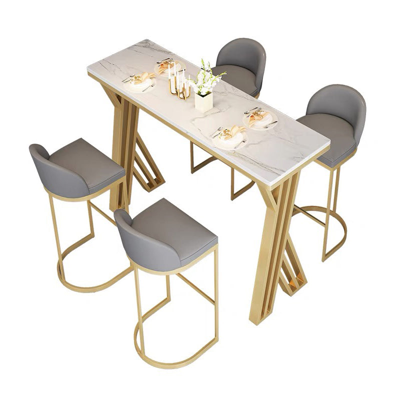 Glam Rectangle Stone Bar Table Set 1/5 Pieces Counter Table with High Stools