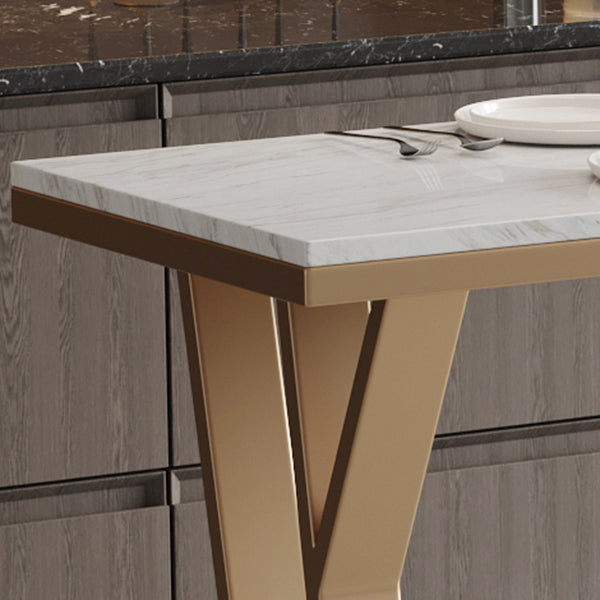 Glam Rectangle Stone Bar Table Set 1/5 Pieces Counter Table with High Stools