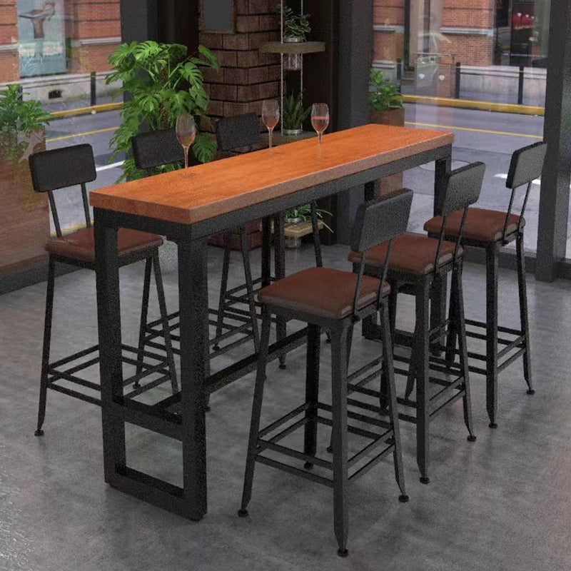 Industrial Rectangle Pine Wood Bar Table Set 1/7 Pieces Counter Table with High Stools
