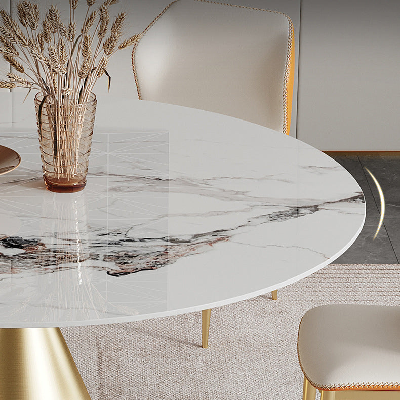 Glam Dining Table Set 1/4/5/7 Pcs Round Sintered Stone Dining Table with Wingback Chairs
