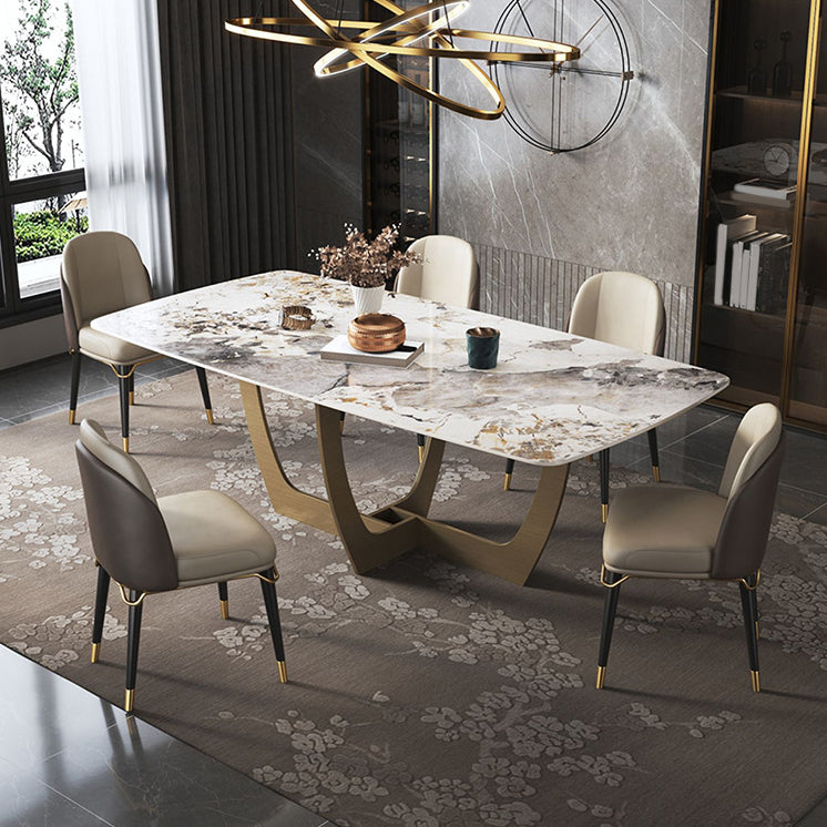 Luxurious Sintered Stone Top Dining Set Rectangle 1/4/5/6/7 Pieces Dining Table Set