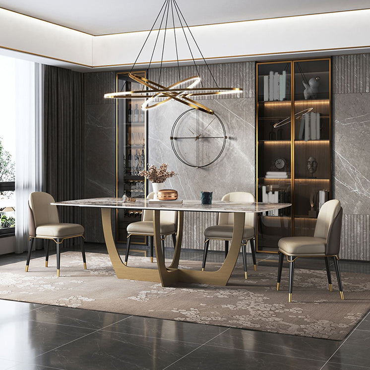 Luxurious Sintered Stone Top Dining Set Rectangle 1/4/5/6/7 Pieces Dining Table Set