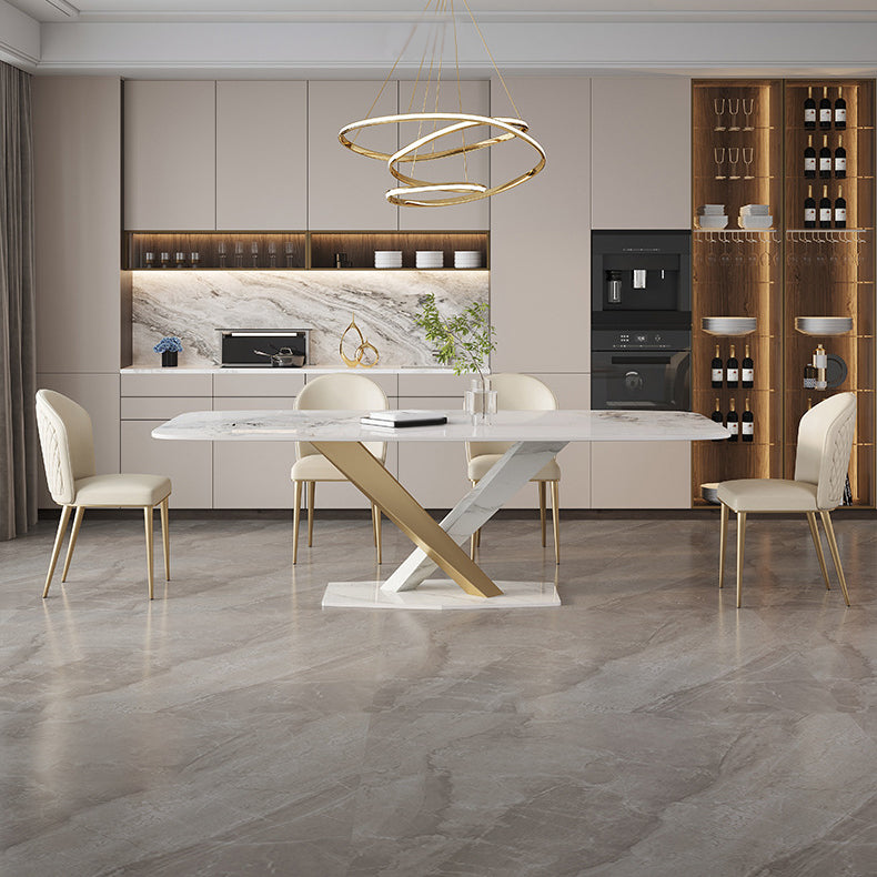 Nordic Sintered Stone Top Dining Set Rectangle 1/4/5/6/7 Pieces Dining Area Table Set