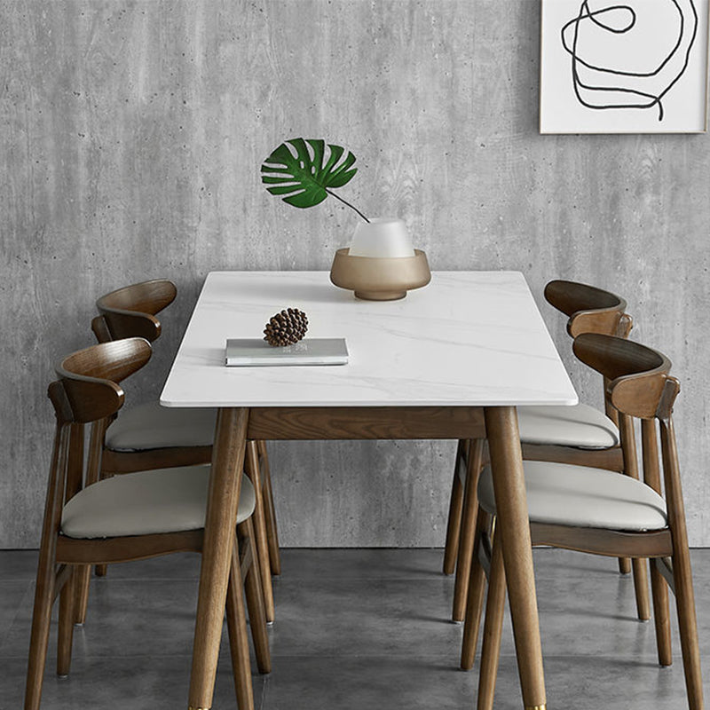White Stone Top Table Mid-Century Modern Dining Table with 4 Legs