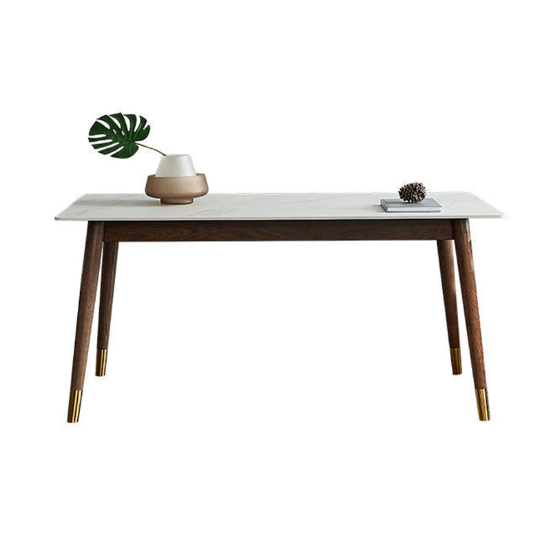 White Stone Top Table Mid-Century Modern Dining Table with 4 Legs